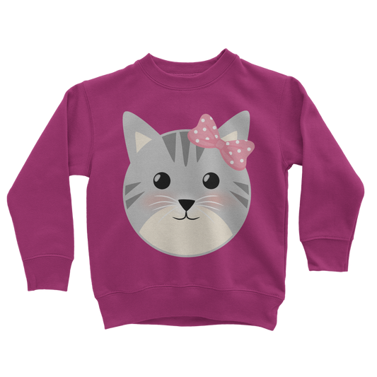 Girls Cute Cat with Pink Bow Sweatshirt Jumper