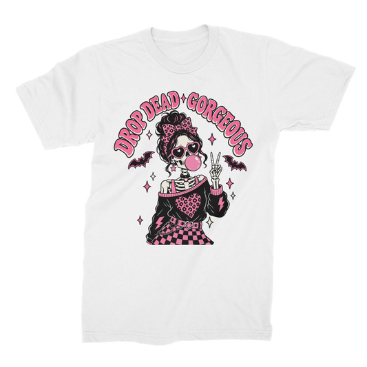 drop-dead-gorgeous-skeleton-girl-bubble-gum-300 Mens T-shirt