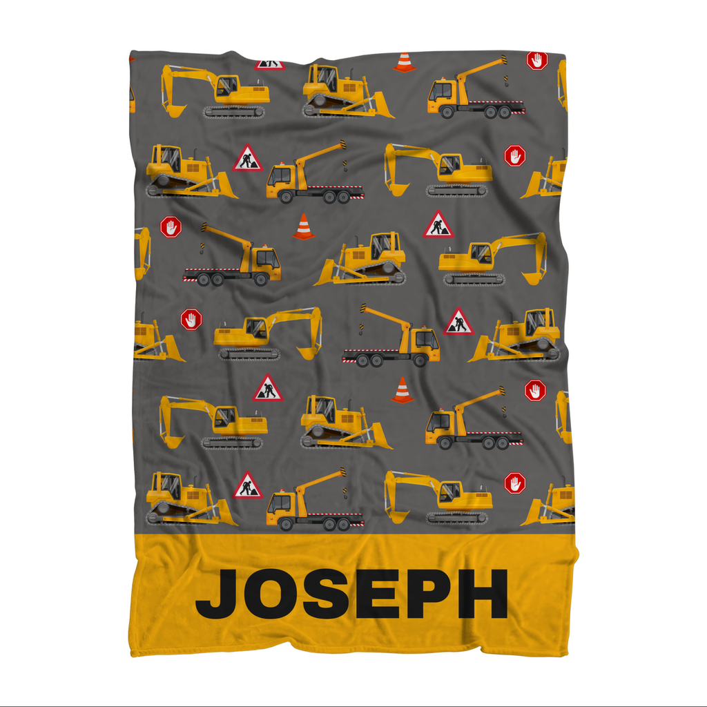 Kids Personalised Digger/Roadworks Blanket 130cm x 175cm