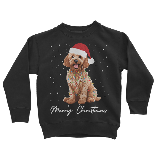Kids Cockapoo Christmas Sweatshirt – Santa Hat & Lights Jumper (3-13 yrs)