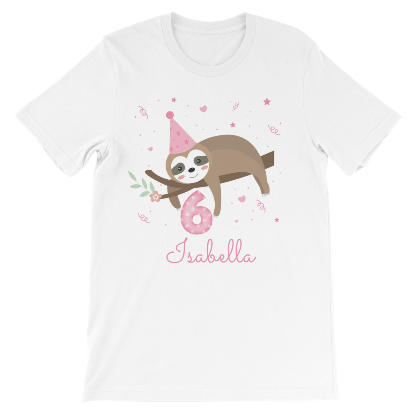 Girls Personalised Birthday Sloth T-shirt | 3 - 8 years