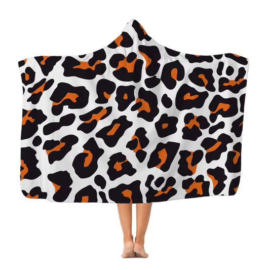 Orange & White Leopard Print - Premium Hooded Blanket