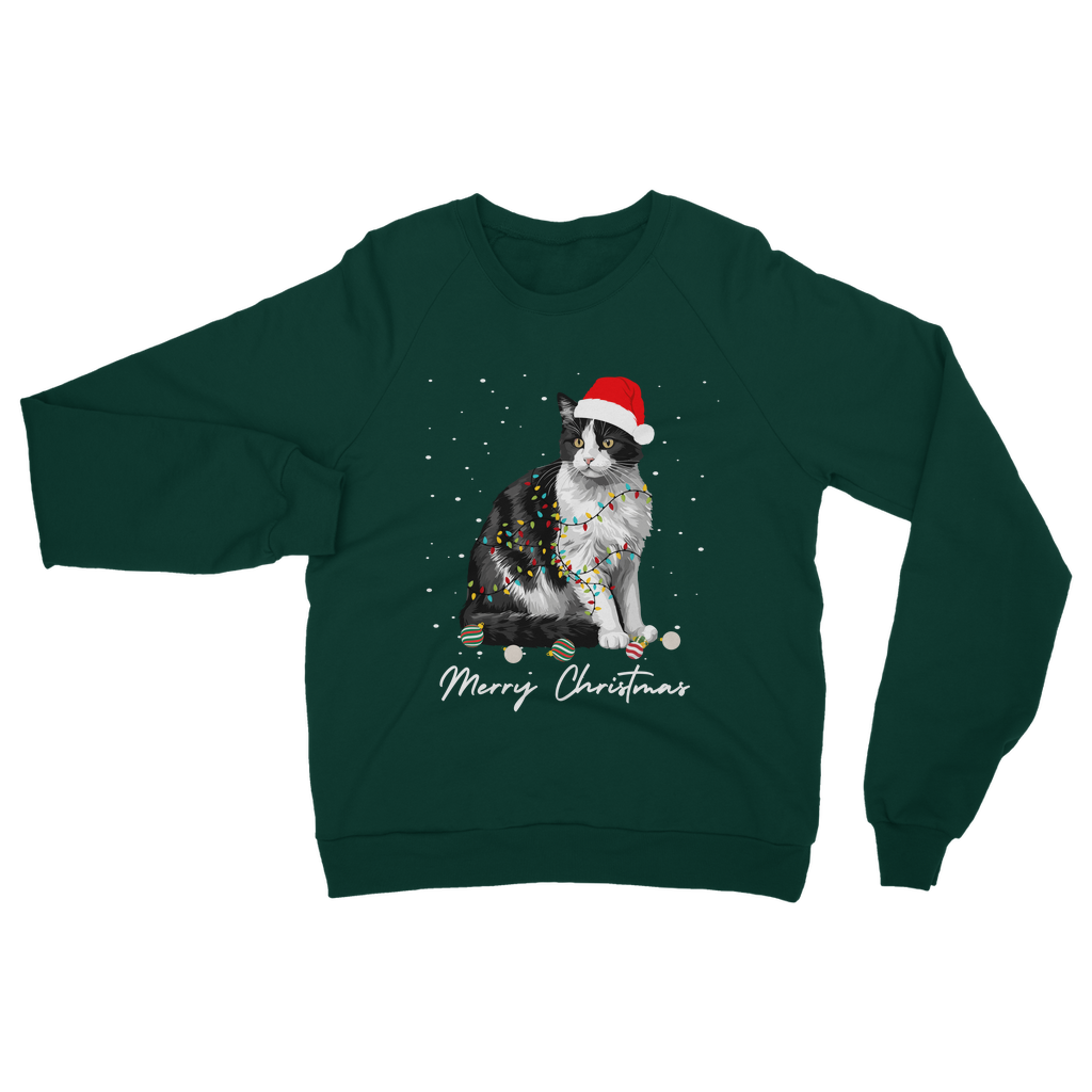 Festive Black & White Cat Adults Christmas Sweatshirt