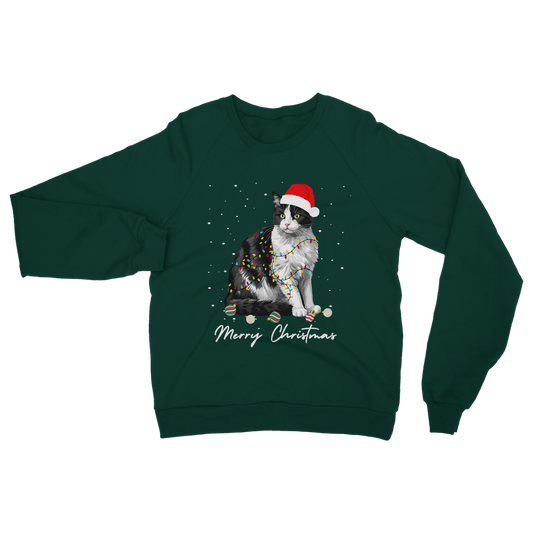 Festive Black & White Cat Adults Christmas Sweatshirt