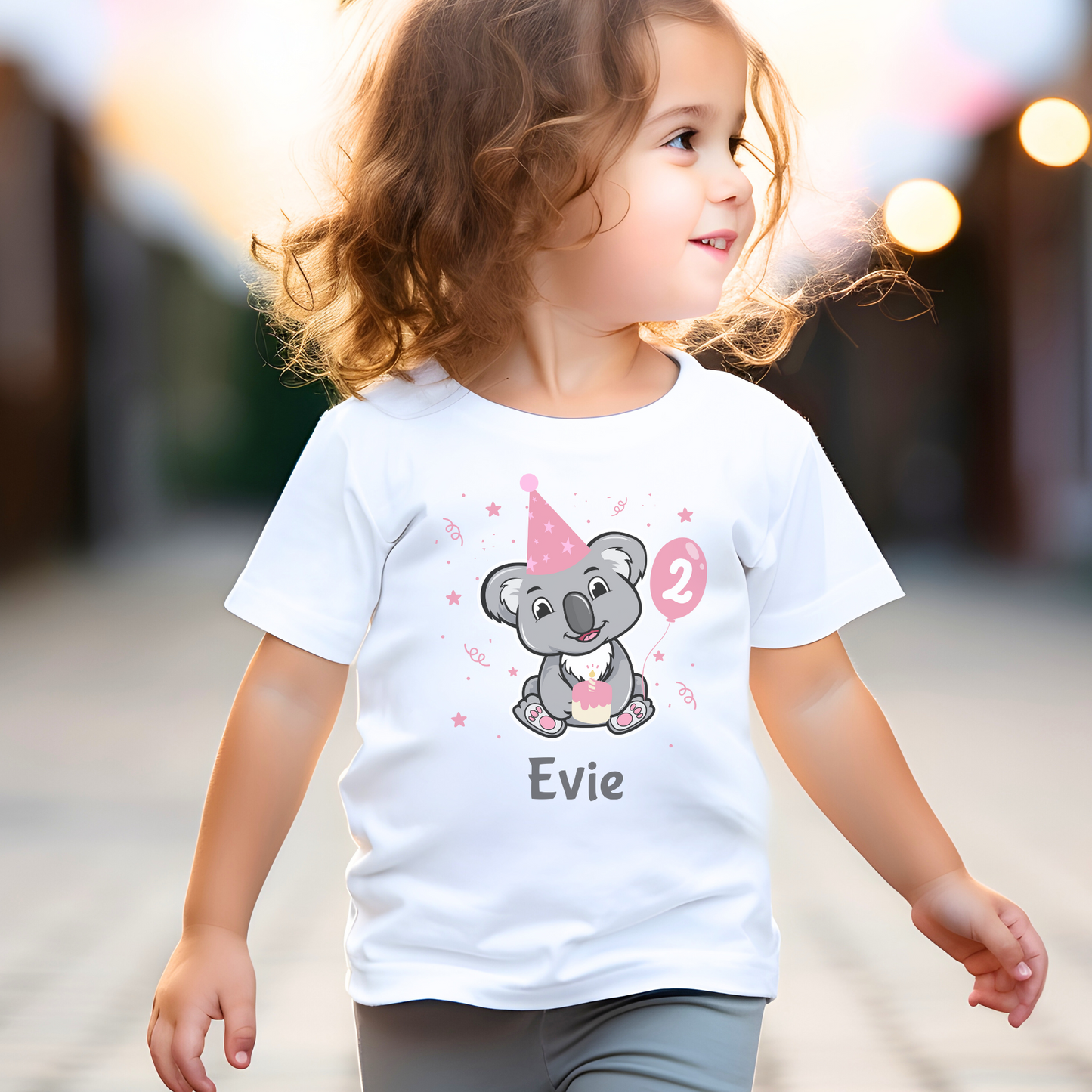 Girls 1 - 8 yrs Personalised Birthday Koala T-shirt