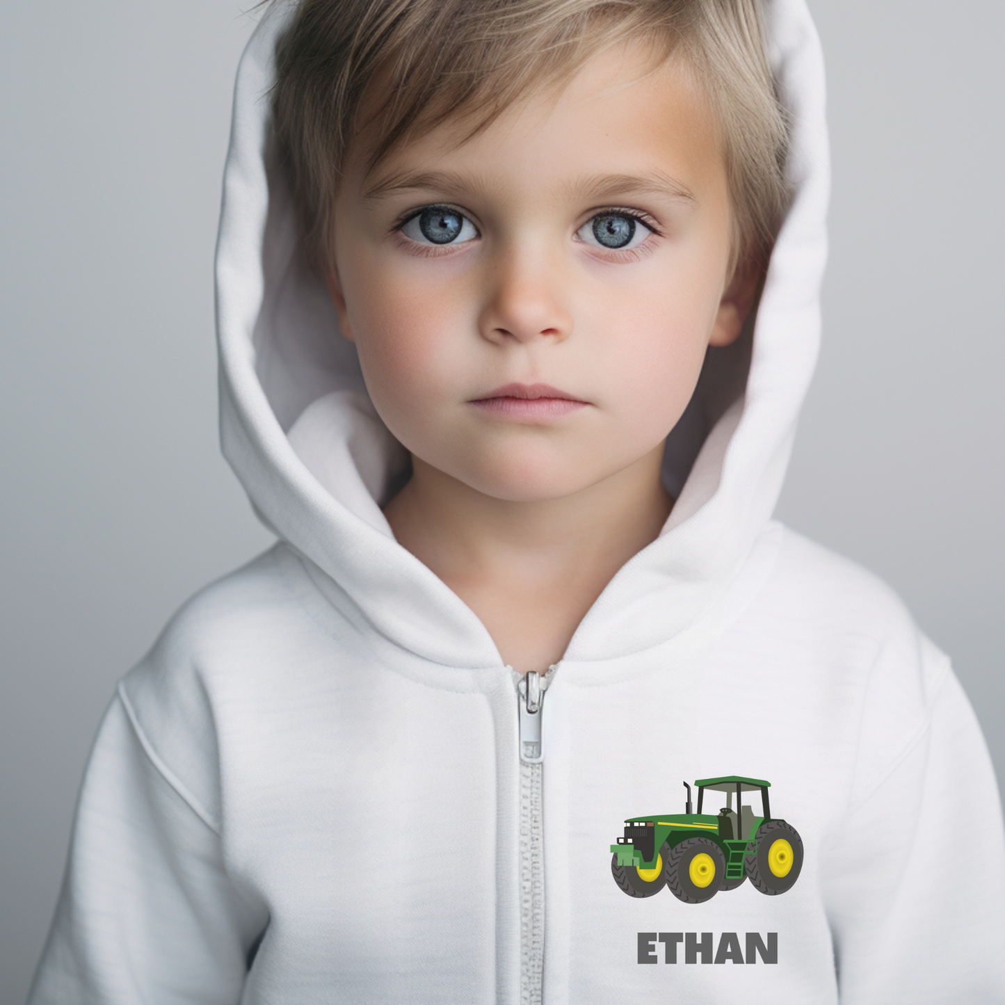 Kids Personalised Tractor Zip Hoodie | 3 - 13 years