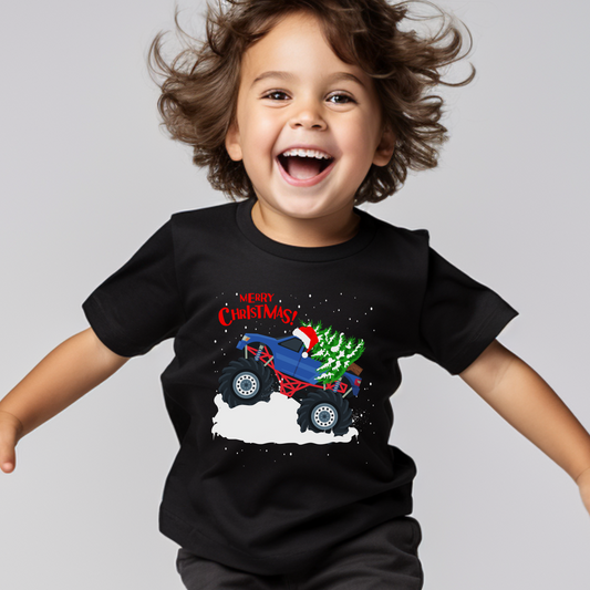 Kids Christmas Monster Truck T-shirt