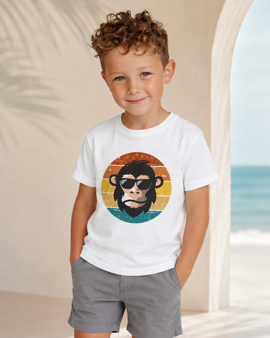 Kids Retro Cool Chimp T-Shirt (3–13 Years) | Sunglasses Monkey Sunset Tee