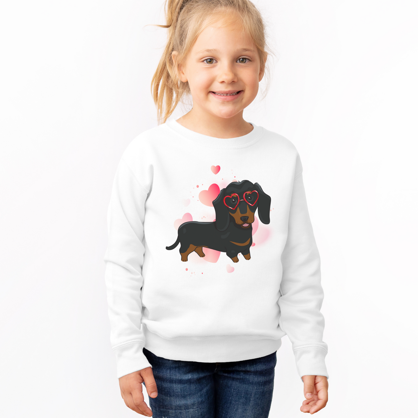 Dachshund & Hearts - Girls Sweatshirt | 3 - 13 yrs