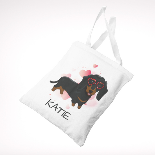 Girls Personalised Dachshund Tote Bag