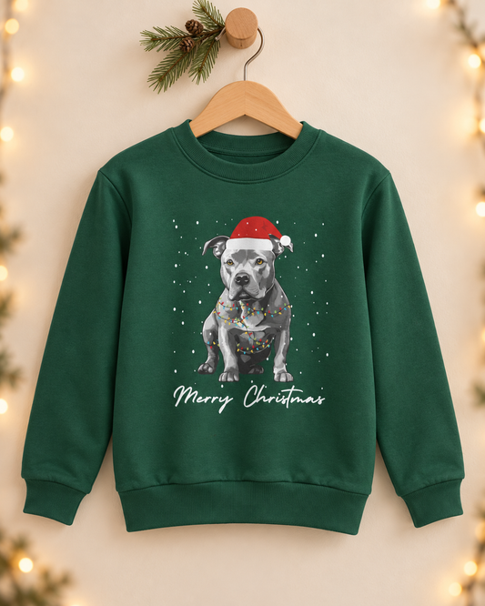 Kids Staffy Christmas Sweatshirt – Dog Lover Jumper (5-13 yrs)