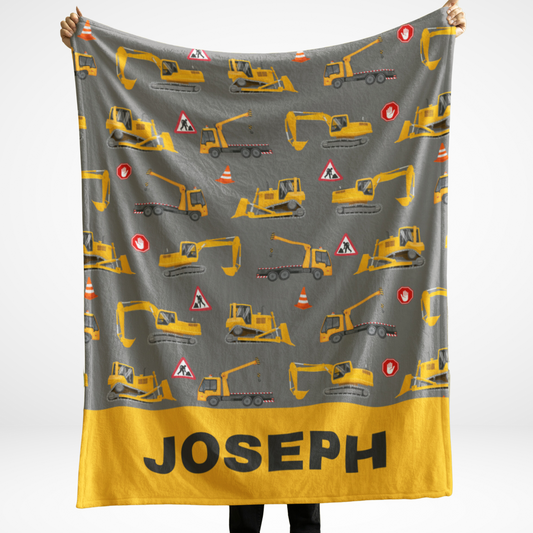 Kids Personalised Digger/Roadworks Blanket 130cm x 175cm