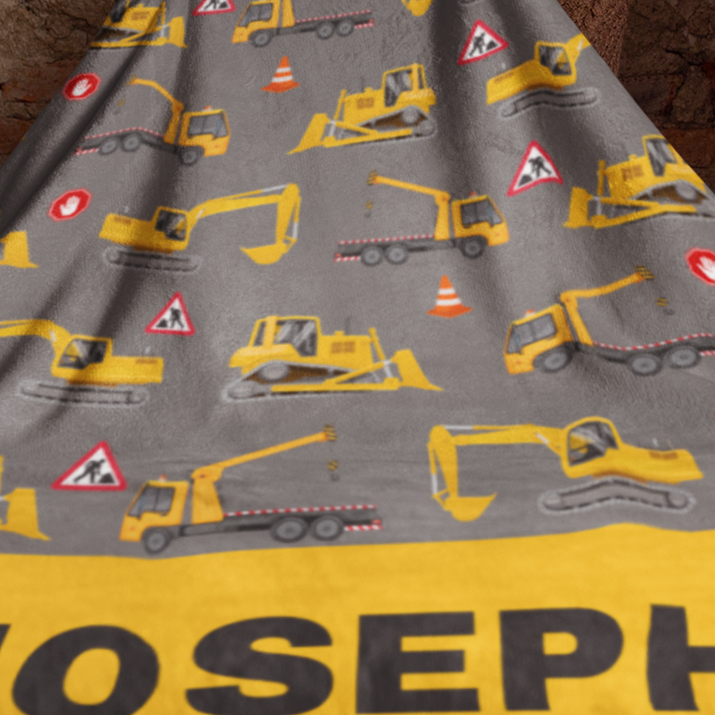 Kids Personalised Digger/Roadworks Blanket 130cm x 175cm