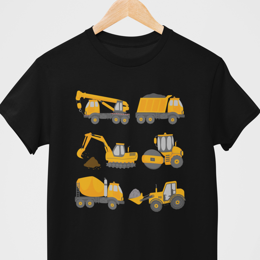 Boys black t-shirt with printed construction vehicles