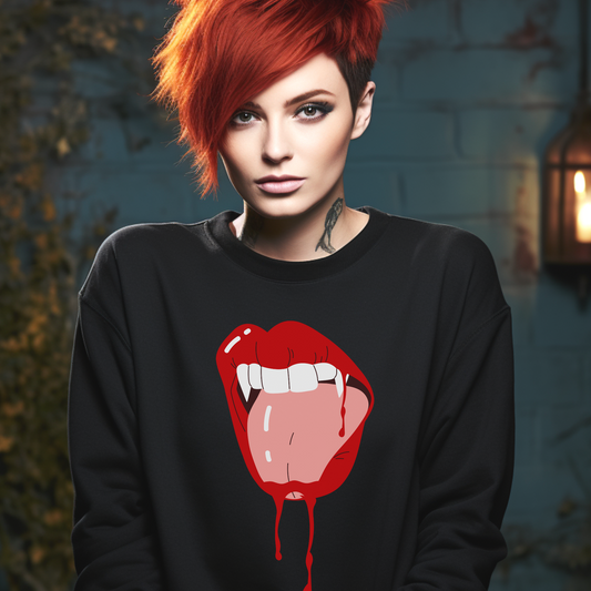 Fang Lips Dripping Blood - Women's Halloween Sweatshirt