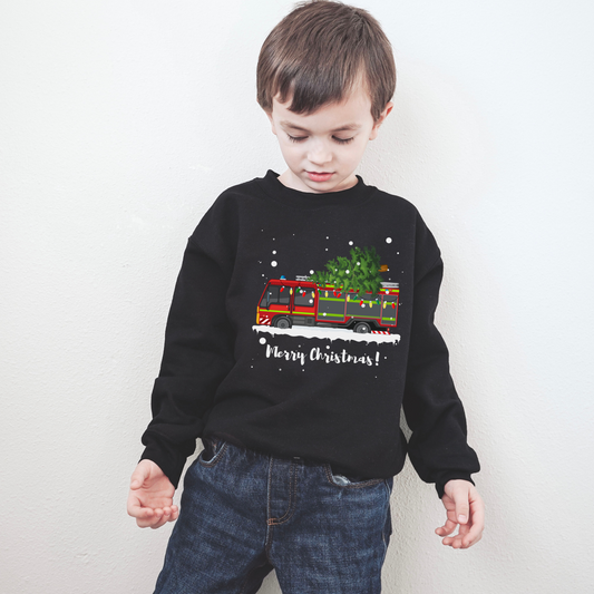 Festive Fire Engine  - Kids Christmas Sweatshirt