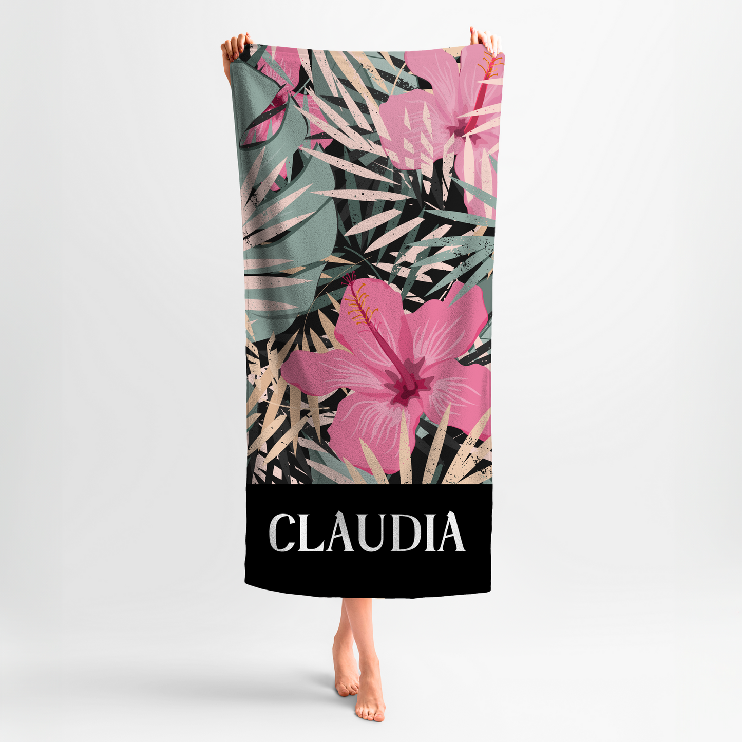 Personalised Floral Summer Palms Beach Towel | Size: 100 x 190 cm