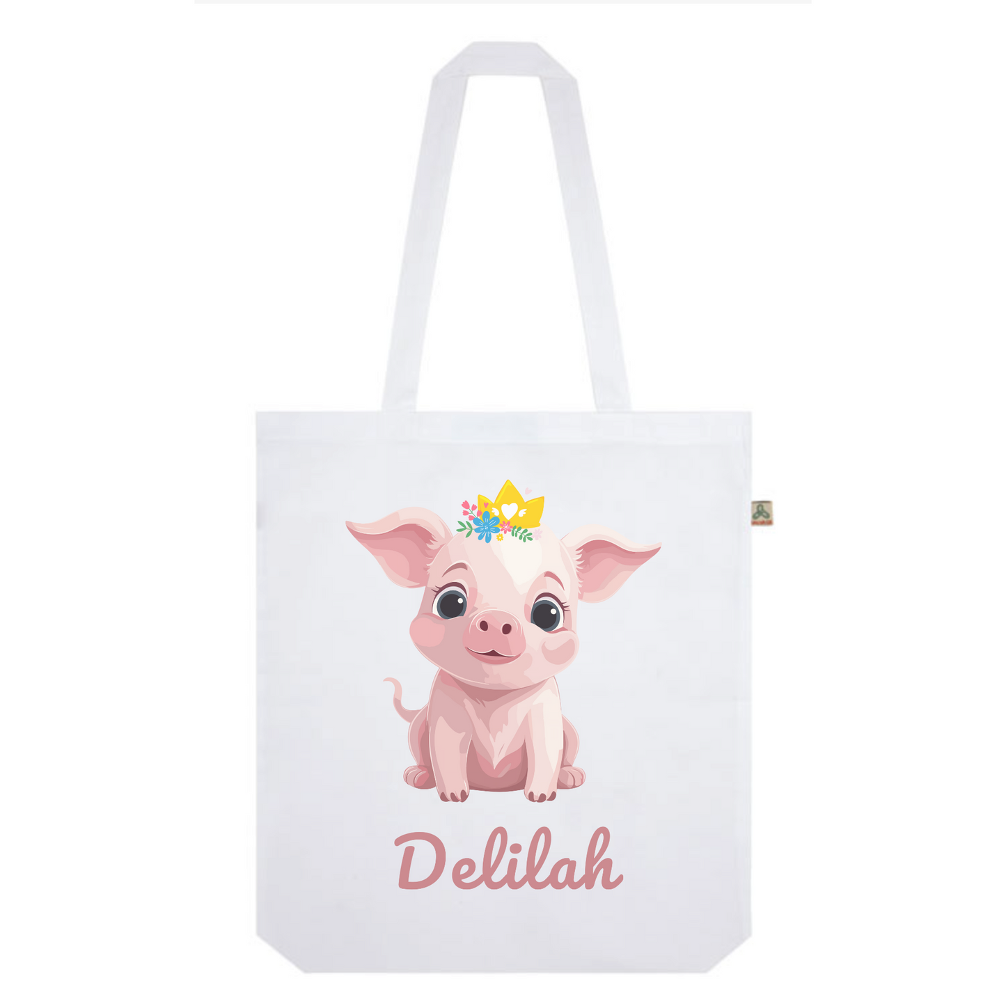 Girls Personalised Princess Pig Tote Bag | Organic Cotton