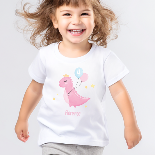Girls Personalised Birthday Dinosaur T-shirt | 1 - 8 yrs