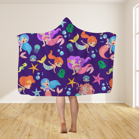 Kids Mermaid Printed Premium Hooded Blanket