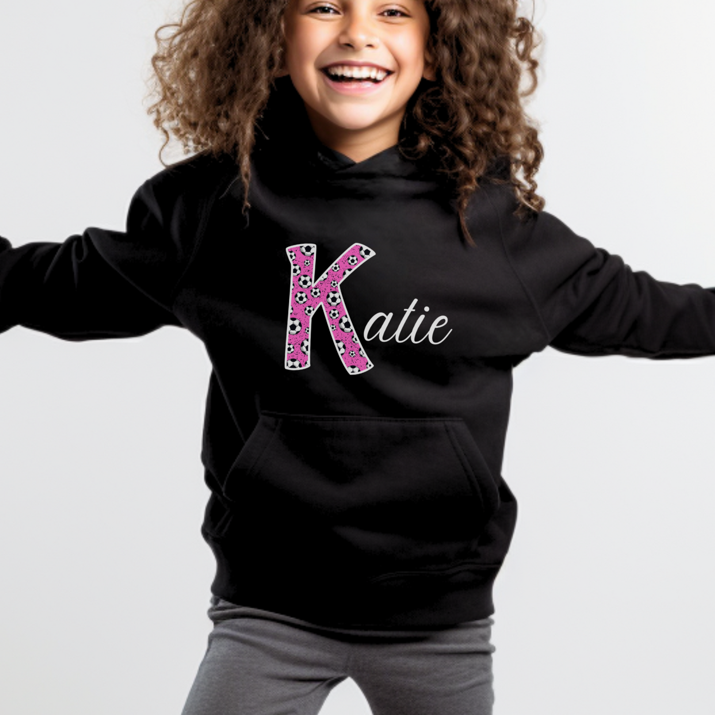 Girls Personalised Football Initial and Name Hoodie | 3 - 13 years