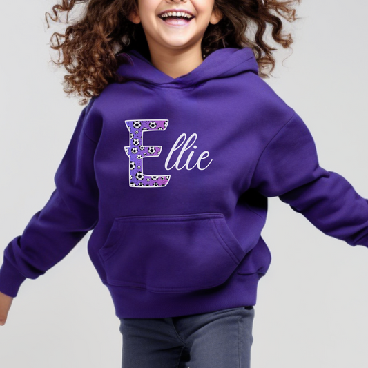 Girls Personalised Football Initial and Name Hoodie | 3 - 13 years