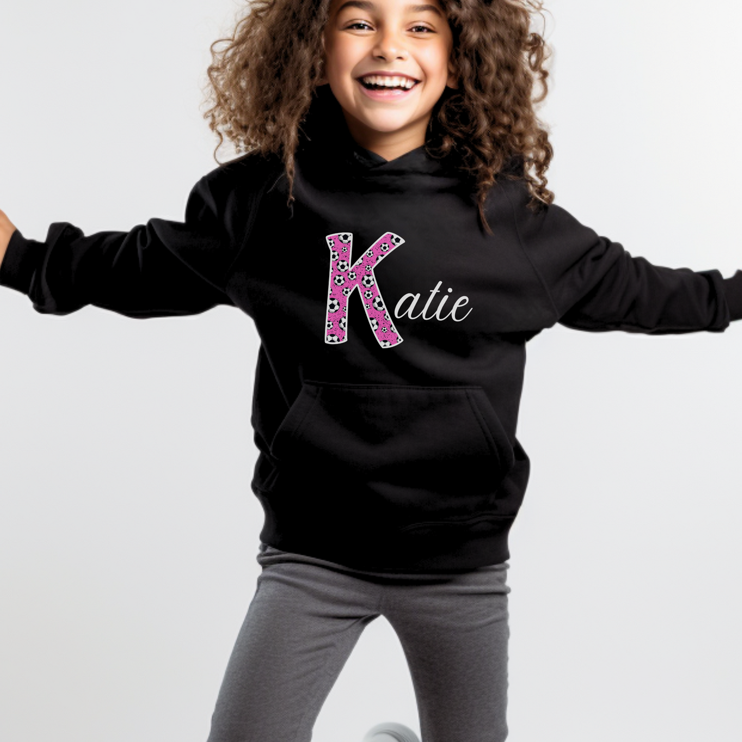 Girls Personalised Football Initial and Name Hoodie | 3 - 13 years