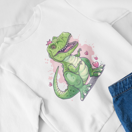 Princess Dinosaur T-rex, Girls white printed sweatshirt jumper