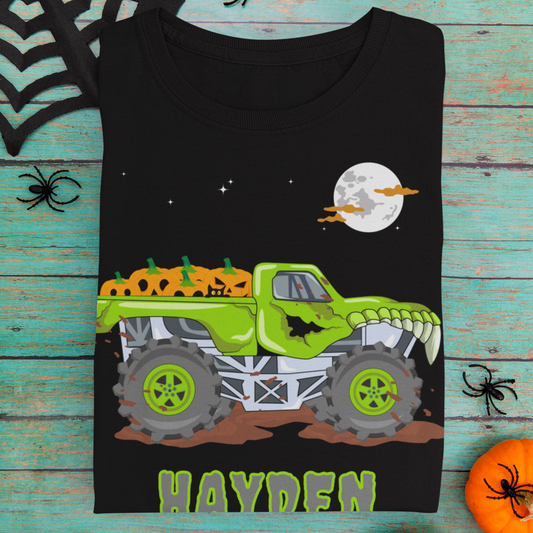 Kids Personalised Halloween Monster Truck T-shirt | Unisex 3 - 13 years