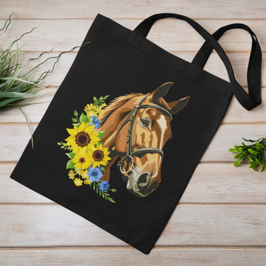 Horse & Sunflowers  - Cotton Tote Bag