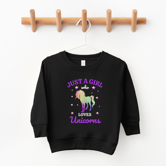 Just a Girl who Loves Unicorns - Girls Sweatshirt | 3 - 13 years