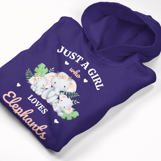 Just a Girl who loves Elephants - Girls Pullover Hoodie | 3-13 years