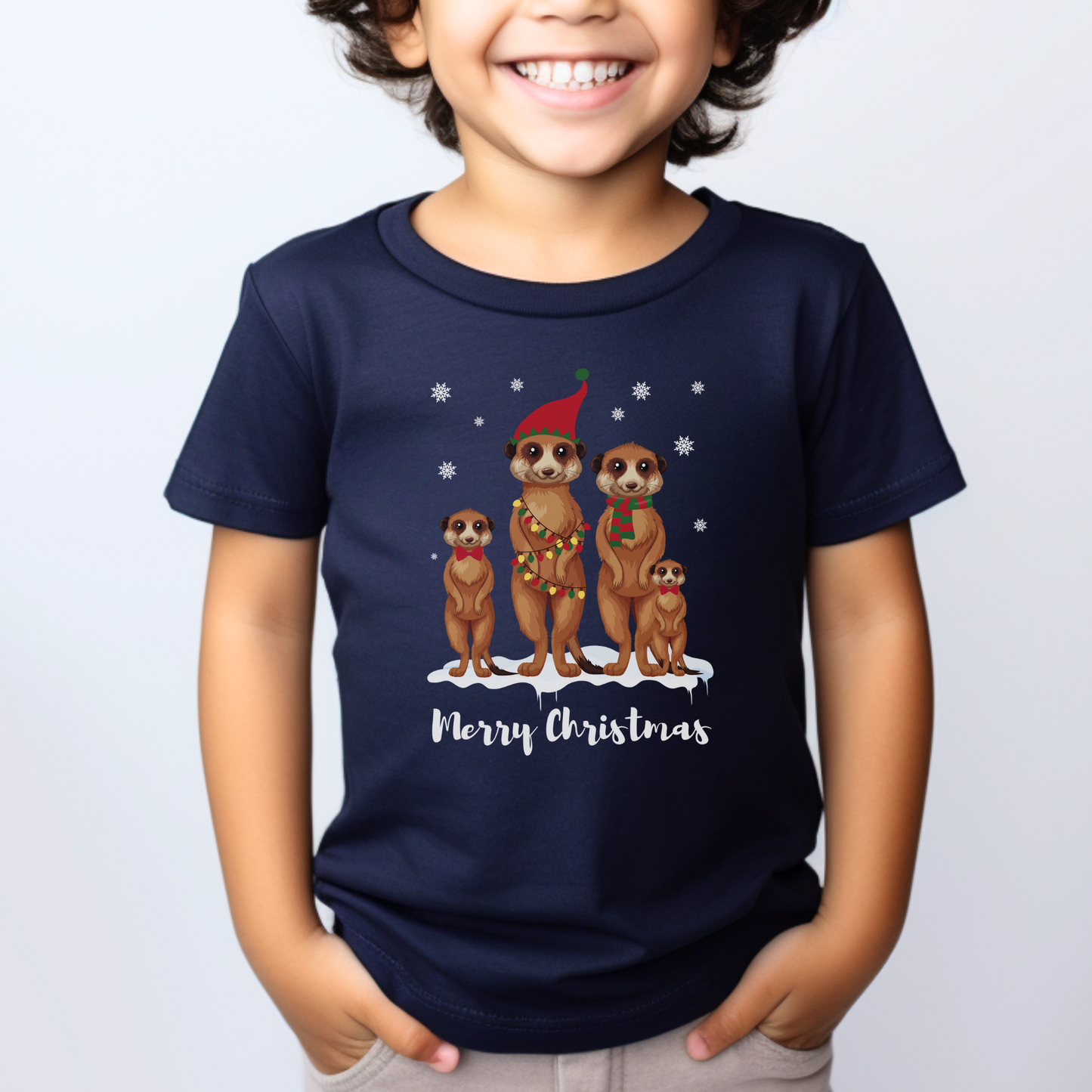 Festive Meerkat Family  - Kids Christmas T-shirt