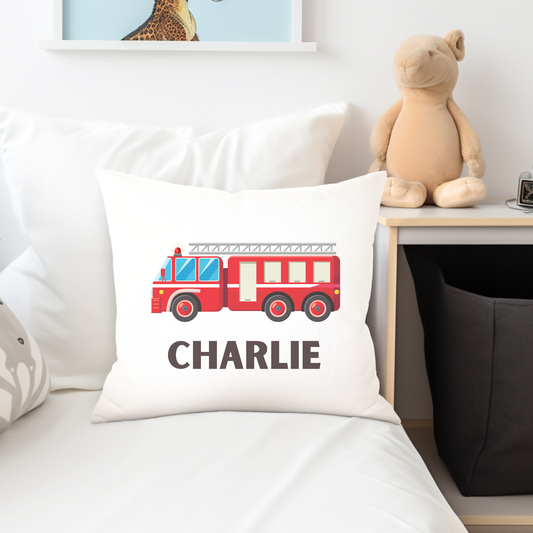 Kids Personalised Fire Engine/Truck Cushion Cover 40x40cm