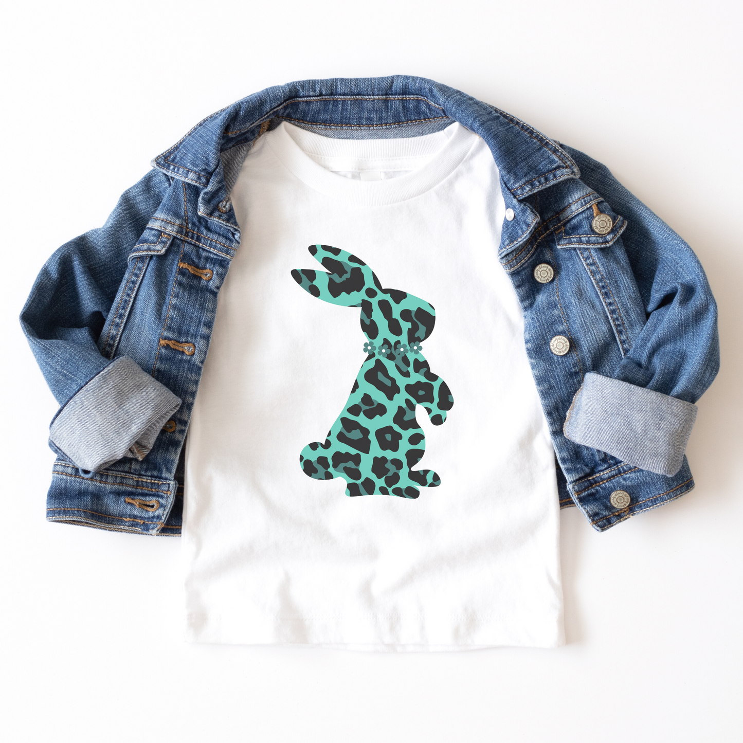 Leopard Print Bunny Rabbit - Girls T-shirt | 3 - 13 years