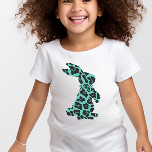 Leopard Print Bunny Rabbit - Girls T-shirt | 3 - 13 years