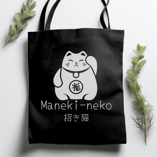 Maneki-neko (Japanese Lucky Cat) - Cotton Tote Bag