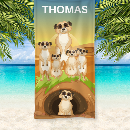 Kids Personalised Meerkat Beach Towel | 100 x 190 cm