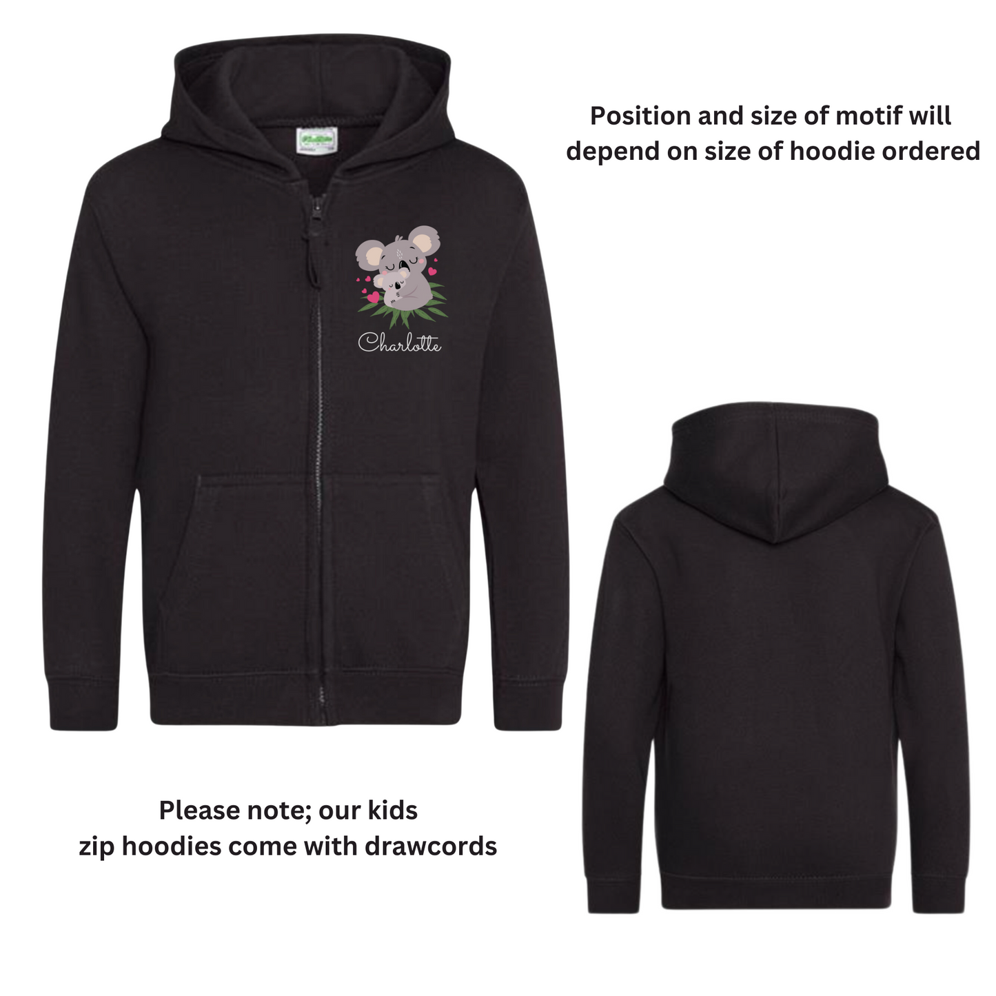 Girls Personalised Koala Full Zip Hoodie | 3 - 13 years