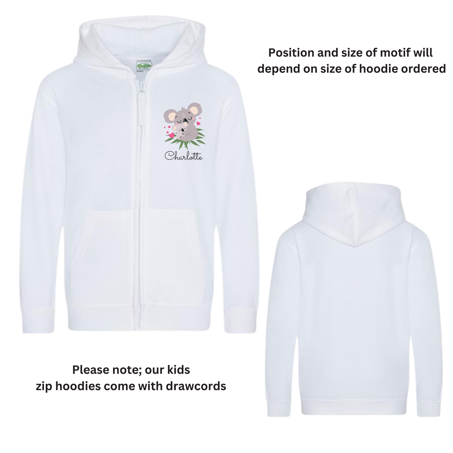 Girls Personalised Koala Full Zip Hoodie | 3 - 13 years