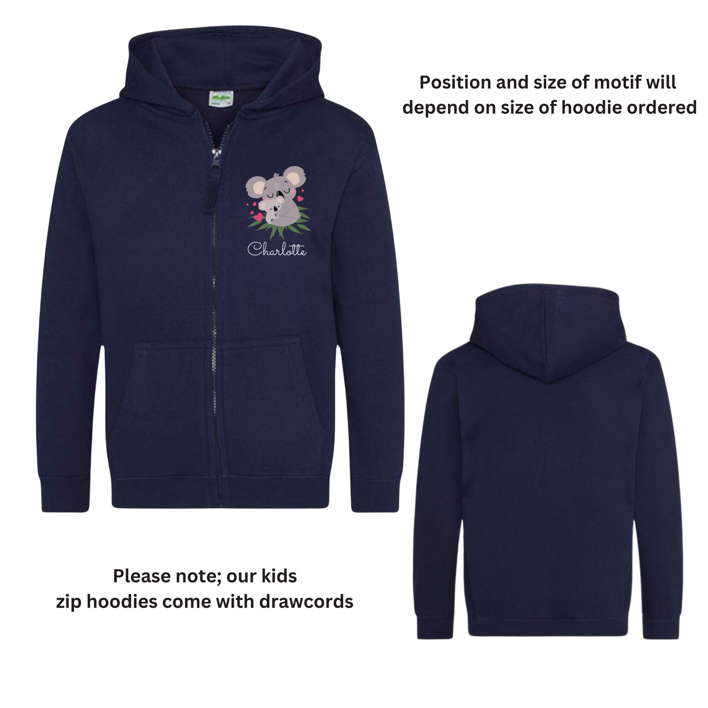 Girls Personalised Koala Full Zip Hoodie | 3 - 13 years