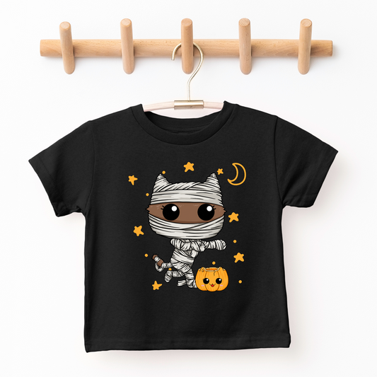 Mummified Cat - Kids Cute & Scary Halloween Cat T-shirt | Unisex Sizes