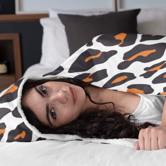 Orange & White Leopard Print - Premium Hooded Blanket