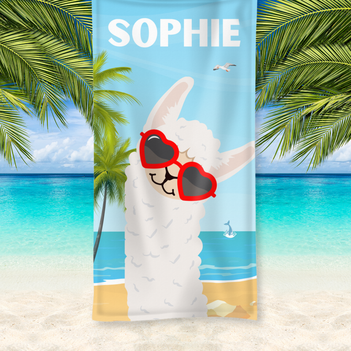 Kids Personalised 'Photo Bombing Alpaca' Beach Towel | 100 x 190 cm