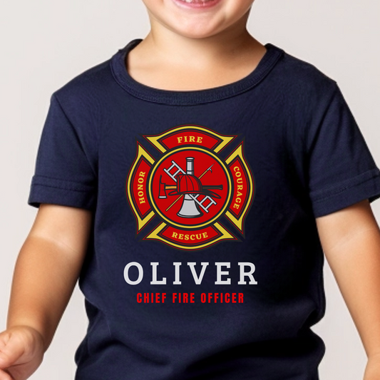 Personalised 'Chief Fire Officer' Boys Fireman T-shirt | 3 - 8 years