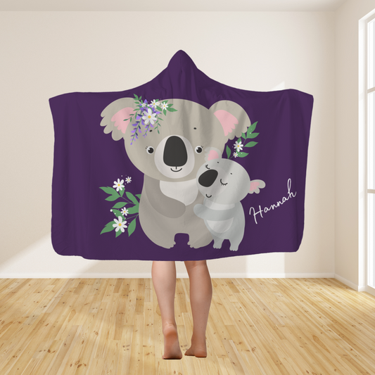 Girls Personalised Mum & Baby Koala Hooded Blanket