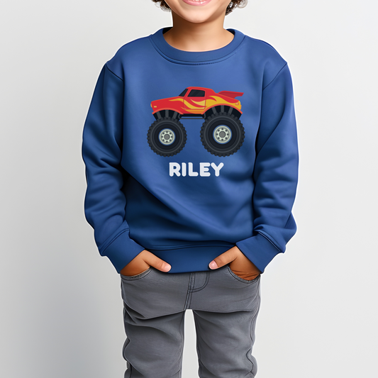 Boys Personalised Monster Truck Sweatshirt Jumper | 3 - 13 years