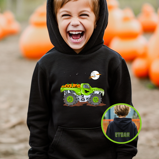 Kids Personalised Halloween Monster Truck Hoodie | 3 - 13 years