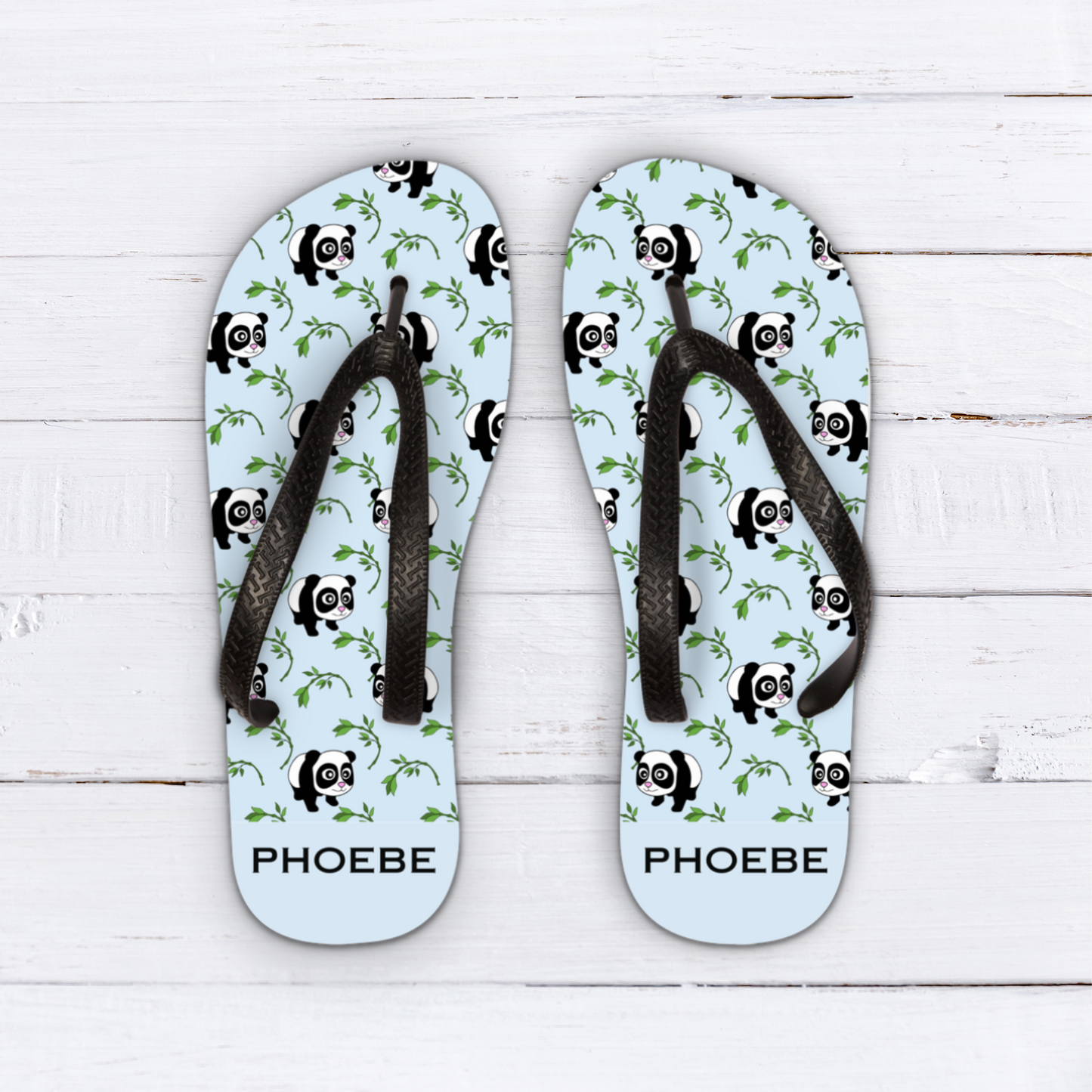 Girls Personalised Panda Flip Flops