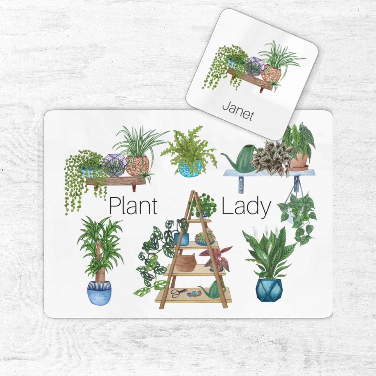 Plant Lady Placemat and Personalised Drinks Coaster Set